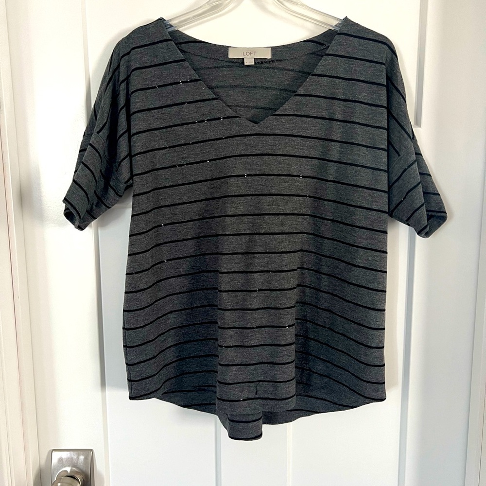 Loft sequin stripe v neck shirt